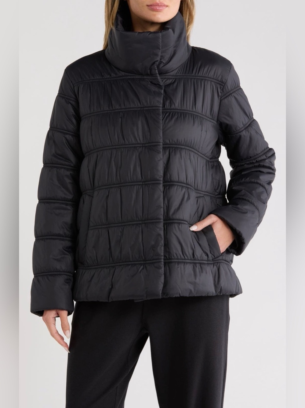 Eileen Fisher High Collar Puffer Jacket Coat